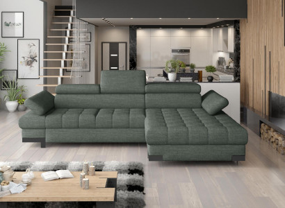 Corner sofa Sofa Couch Upholstery Living landscape Textile Corner Sofas Green L-shape Couches