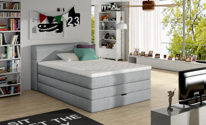Boxspring Bed Gray140x200 Bedroom Beds Textile Hotel Luxury Upholstery Seat