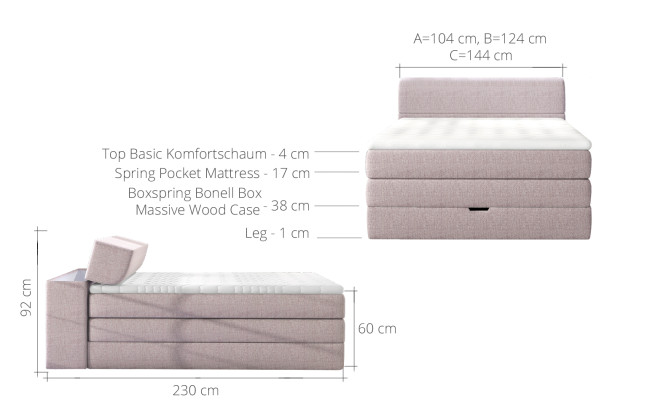 Boxspring Bed Gray140x200 Bedroom Beds Textile Hotel Luxury Upholstery Seat