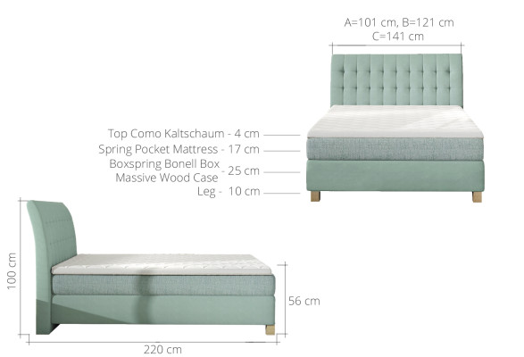 Design Beds 140x200cm Double Bed Furniture Furnishings Bedroom Box Spring Bed