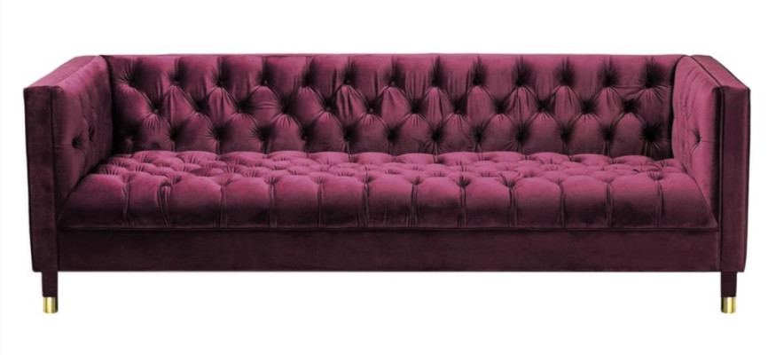 Burgundy Three Seater Fabric Living room Design Couches Upholstery Sofa Chesterfield new