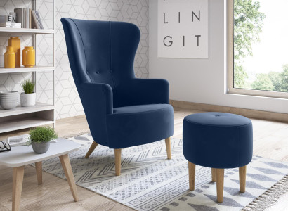 Armchair Stool Side Designer Modern Set Suite Upholstery Relax TV 2-piece.
