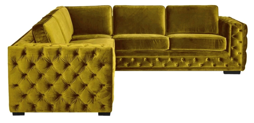 Chesterfield Velvet Corner sofa Sofa Couch Upholstery Corner suite Living room Couches Yellow