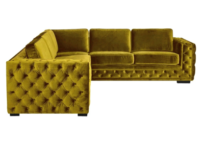 Chesterfield Velvet Corner sofa Sofa Couch Upholstery Corner suite Living room Couches Yellow