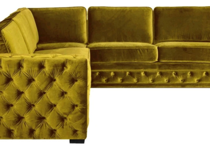 Chesterfield Velvet Corner sofa Sofa Couch Upholstery Corner suite Living room Couches Yellow