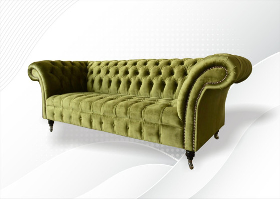 Chesterfield Green Three Seater Living room Design Couches Upholstery Sofa Textile new