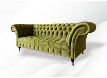 Chesterfield Green Three Seater Living room Design Couches Upholstery Sofa Textile new