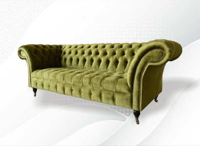 Chesterfield Green Three Seater Living room Design Couches Upholstery Sofa Textile new
