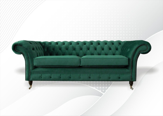 Chesterfield 3 Seater Green Living room Modern Design Couches Sofa Original Textile