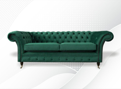 Chesterfield 3 Seater Green Living room Modern Design Couches Sofa Original Textile