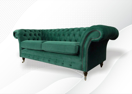 Chesterfield 3 Seater Green Living room Modern Design Couches Sofa Original Textile