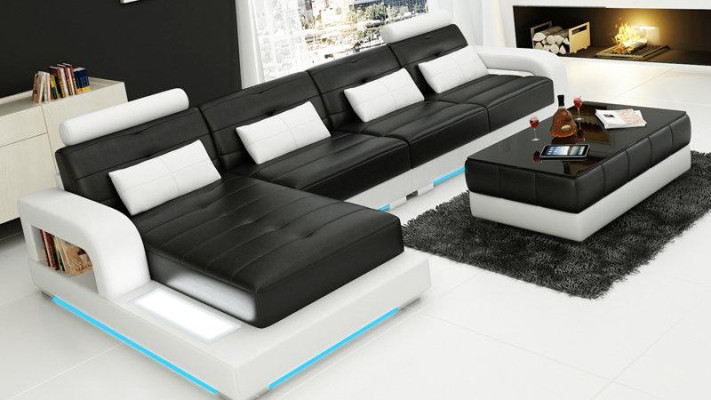Leather sofa with USB Living landscape Corner Suite Design Modern Sofa L-shape L6008