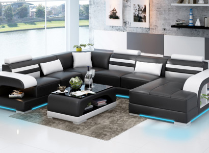 Leather sofa Couch Living landscape Corner sofa Corner Suite Design Modern Sofa + USB new