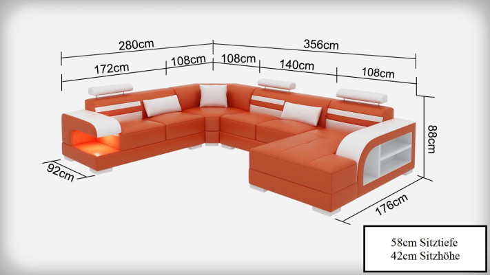Leather sofa Couch Living landscape Corner sofa Corner Suite Design Modern Sofa + USB new