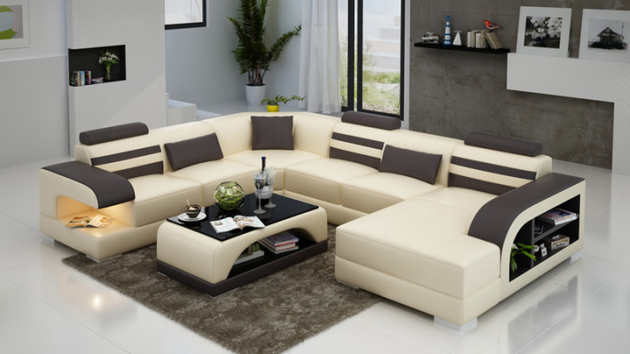 Leather sofa Couch Living landscape Corner sofa Corner Suite Design Modern Sofa + USB new