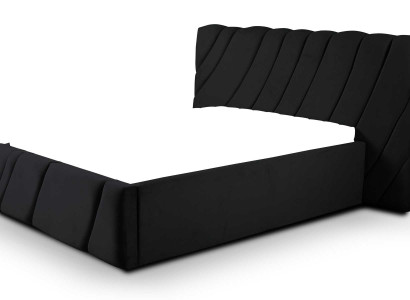 Luxury Bedroom Bed Double bed Black Wood Upholstery Beds Bed Frame