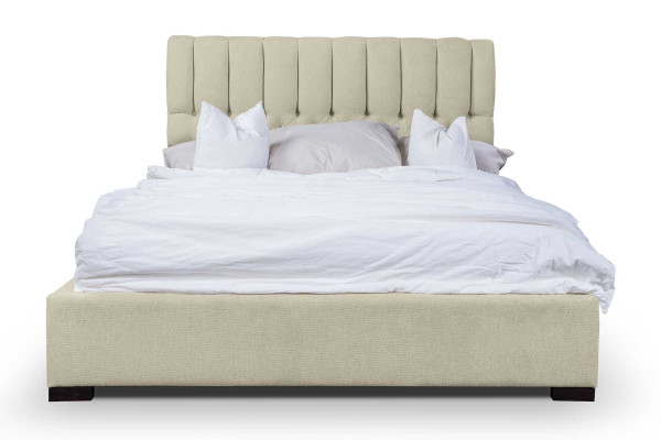 Bed Beige Double bed Wood Modern Beds Luxury Fabric Bed Bedroom