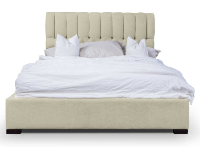 Bed Beige Double bed Wood Modern Beds Luxury Fabric Bed Bedroom
