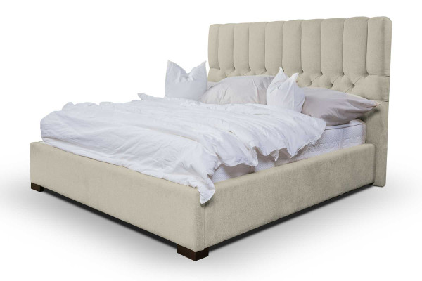 Bed Beige Double bed Wood Modern Beds Luxury Fabric Bed Bedroom