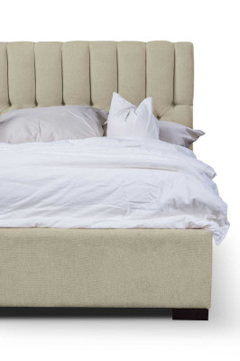 Bed Beige Double bed Wood Modern Beds Luxury Fabric Bed Bedroom