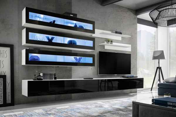 White Luxury Living room Wall unit Furniture 3x wall cabinet TV lowboard