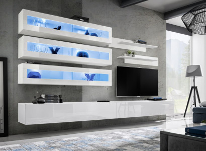 Suite 7-piece living room set designer style wall unit TV lowboard 2x wall shelves