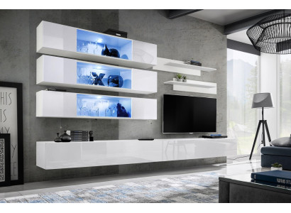 Designer set 7 pieces. Wall unit Luxury wall cabinet Living room Wooden furniture Furnishings
