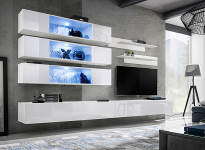 Designer set 7 pieces. Wall unit Luxury wall cabinet Living room Wooden furniture Furnishings