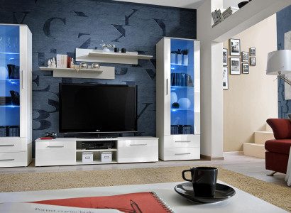 Living room Wall unit TV cabinet Lowboard Wood Furnishings White Furniture Display case new Modern