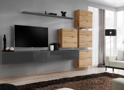 Gray TV Stand Wall shelf Luxury Wall unit Furnishings Modern Complete Sideboard