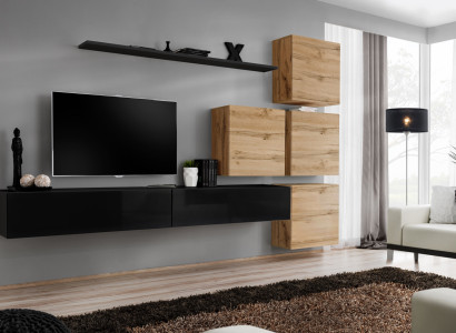 Set 7 pieces Wall unit Living room TV lowboard Wood Luxury Suite Group wall cabinet
