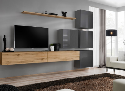 Luxury Wood Suite TV Lowboard Wood Living room Wall unit Wall Shelf Design