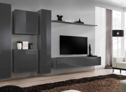 Designer Wall unit Gray Luxury Living room furniture Complete e Sideboard Furniture