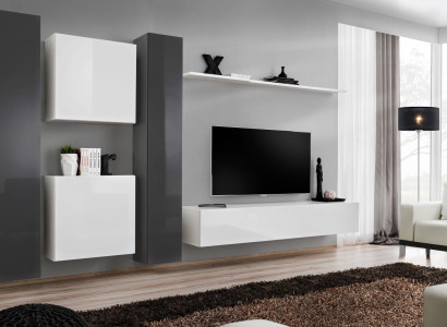 Living room furniture White Wall unit Designer Furniture Complete e Set 6pcs new