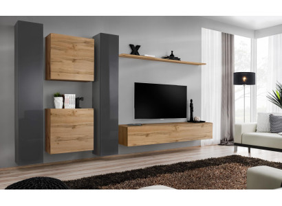 Braun Wall unit Designer Sideboard Modern TV Lowboard Living room Wall shelf