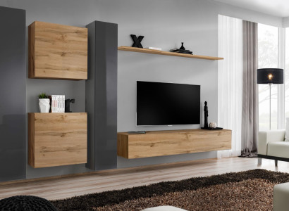 Braun Wall unit Designer Sideboard Modern TV Lowboard Living room Wall shelf