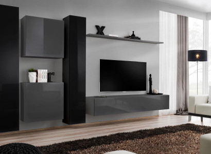 Designer Wall unit Gray Living room furniture 4x wall cabinet Wall Shelf Complete