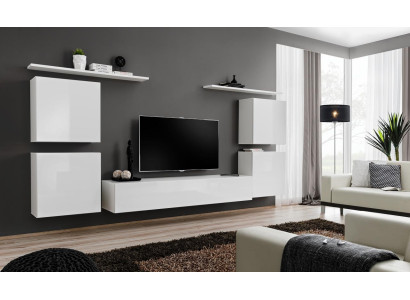 Complete Set 7pcs White Wall unit Living room Luxury Furnishings Modern TV Stand