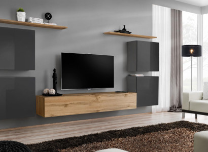 Luxury Wall unit Complete 7-piece Designer Wall shelf Living room Brown TV lowboard