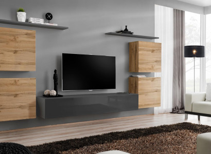 Wooden furniture Wall unit Living room Gray Wall shelf Luxury Furnishings new
