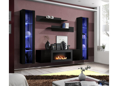 Complete Set 5pcs Luxury Wall unit Black Designer Hanging Display case Wood Furniture