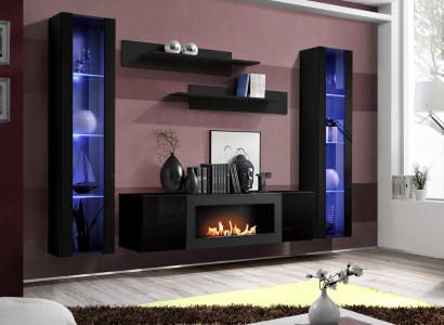 Complete Set 5pcs Luxury Wall unit Black Designer Hanging Display case Wood Furniture