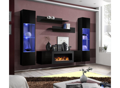Designer Black Wall unit Wooden furniture Hanging Display case Luxury Sideboard Wall Shelves