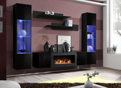 Designer Black Wall unit Wooden furniture Hanging Display case Luxury Sideboard Wall Shelves
