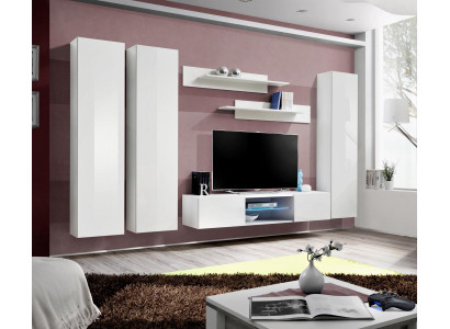 White Wall unit Wall wall cabinet Complete Living room Designer TV lowboard Wood
