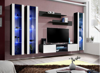 Luxury Complete High Gloss Wall unit Hanging Display case Wood Furnishings Living room
