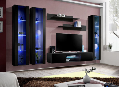 Luxury Black Wall unit Hanging Display case Designer Living room Wood Furniture Furnishings