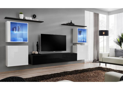 Wooden furniture Black Wall unit Living room Wall shelves Luxury Furnishings Wardrobe new