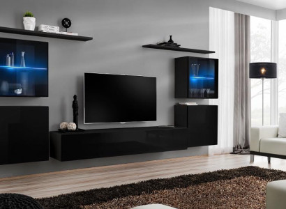 Black Wall unit Living room furniture Luxury Wall Wardrobe Complete Designer new