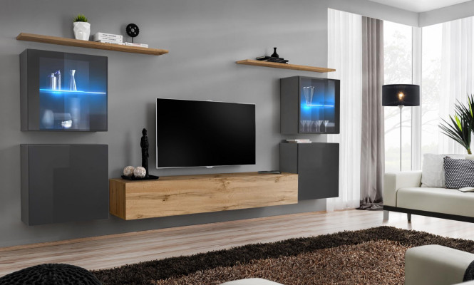 Designer Brown Wall unit Wall Shelves Wardrobe Living room Wood Furniture Style Modern